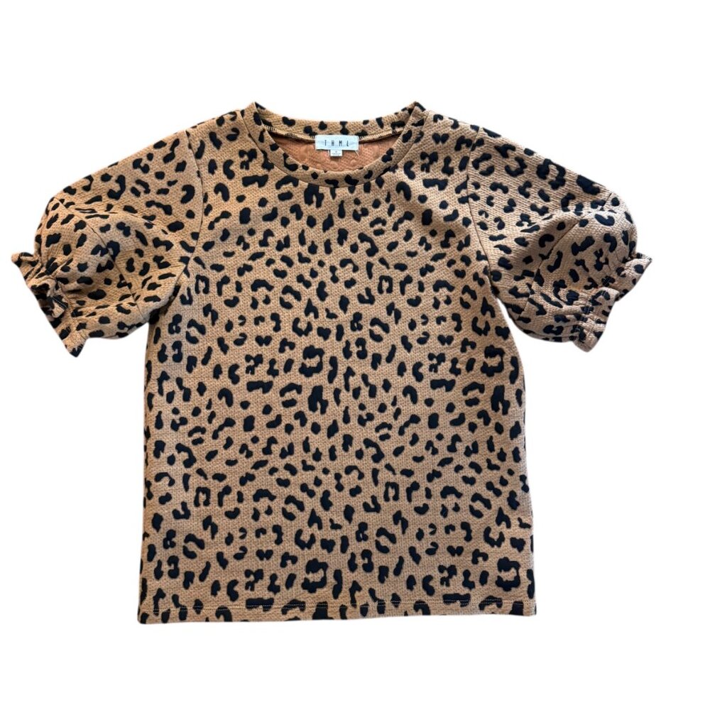 THML Animal Print Textured Puff Sleeve Top Women's size S